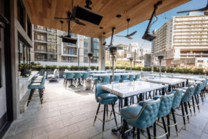 The Henry’s outdoor bar area with space age heaters for winter.