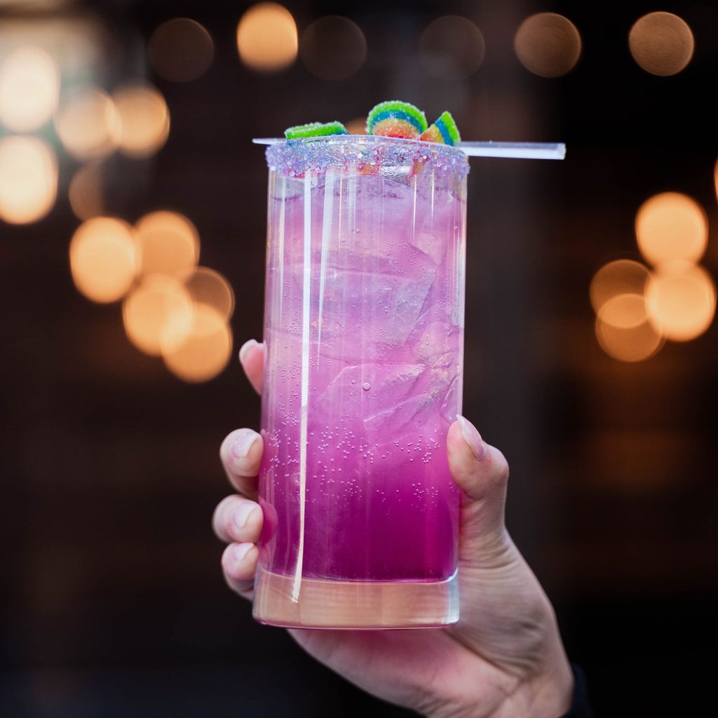 The Midnight Unicorn cocktail includes Western Son Prickley Pear Vodka, honey, lemon, and Fever-Tree ginger beer. Courtesy of Sky Blossom