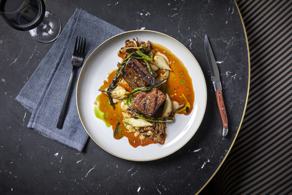 Texas Wagyu Short Rib comes with green onion, baby turnips and mushroom aioli at Commons Club.