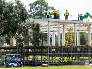 Construction of hospitality and viewing areas for the 2021 Houston Open PGA event at Memorial Park Golf Course continuedWalnut Valley Festival on the Winfield Fairgrounds Sunday