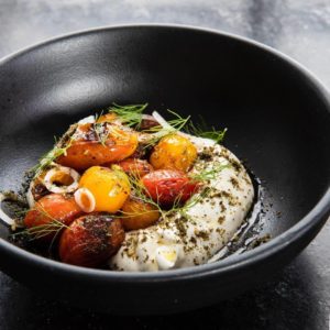 one fifth mediterranean taboon roasted tomatoes with whipped feta