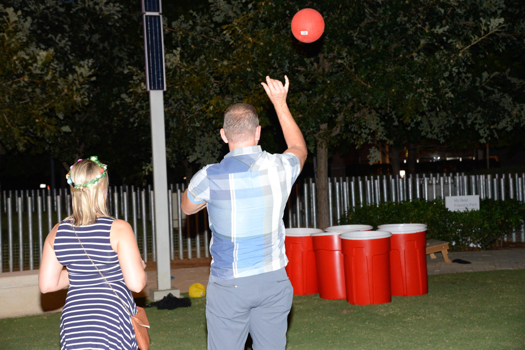 Guests enjoyed a game of giant cup pong.