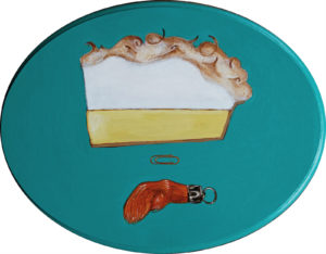 Amy C. Evans’ “Gladys always put a rabbit’s foot in her apron pocket when she made a meringue.,” 2010, typifies the droll story-telling in “A Good Meal Is Hard to Find.”