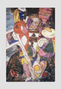 Angel Otero’s “Chamber of Reflection,” 2019, oil paint and fabric collaged on canvas, courtesy Lehmann Maupin