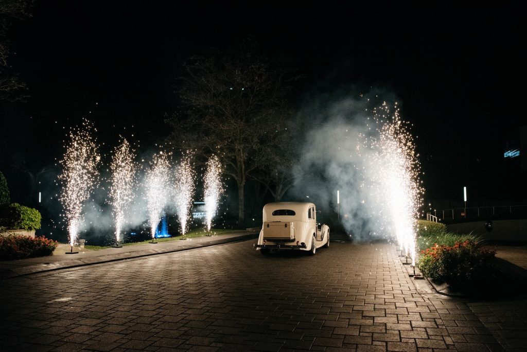 wedding departure with fireworks
