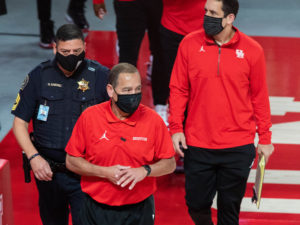 No one has to tell University of Houston basketball coach Kelvin Sampson and assistant Kellen Sampson about the importance of masking. COVID Sports are a reality. (Photo by F. Carter Smith)