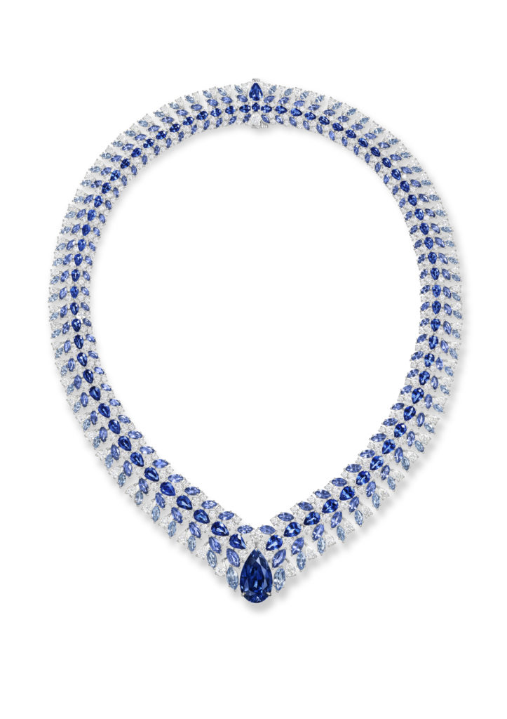 Harry Winston Blue Python necklace from the Marvelous Creations Collection with blue sapphires and diamonds, set in platinum.