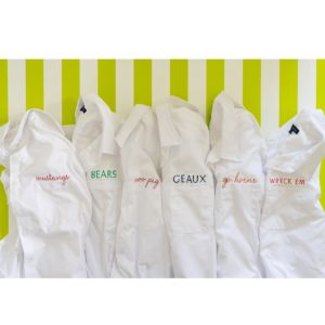 Katie Kime – New collection of collegiate oxfords with a fun embroidered embellishment, shows your team spirit.