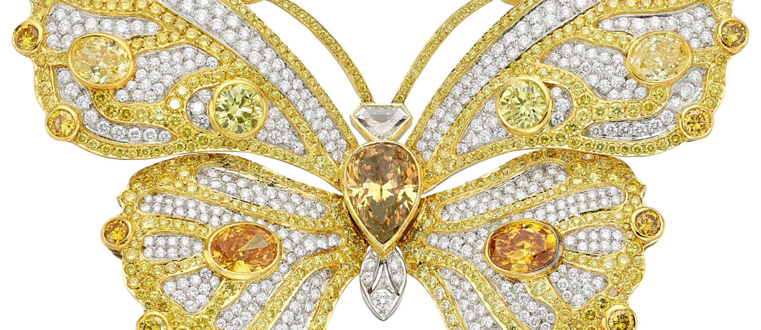 Fancy Vivid Yellow Orange Diamond, Fancy Intense Yellow Diamond, Colored Diamond, Diamond, Gold Brooch_Heritage Auctions