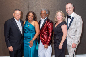 Board Chair, Frank Jones and wife Demetra, Broadway Legend, Andrew De Shields, TUTS Executive Director, Hillary Hart, TUTS Artistic Director Dan Knechtges (Photo by Photo by David Power)