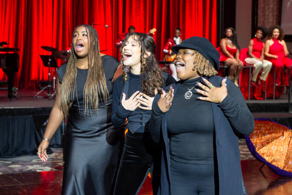 TUTS education trio Meghan Eddwards, Anastasia Zepeda, Makenzie Woolridge at the Theatre Under the Stars 'Lights Up' gala. (Photo by Photo by David Power)