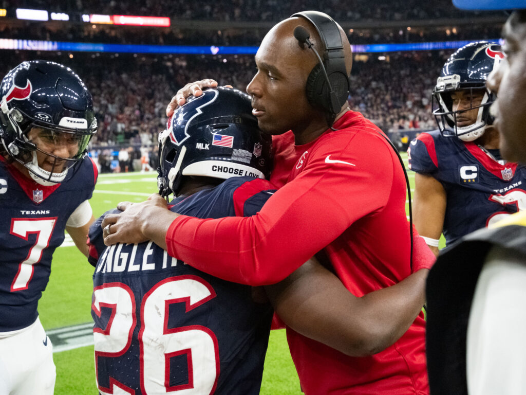 Veteran running Devin Singletary and Texans coach DeMeco Ryans are living the dream. (Photo by F. Carter Smith)