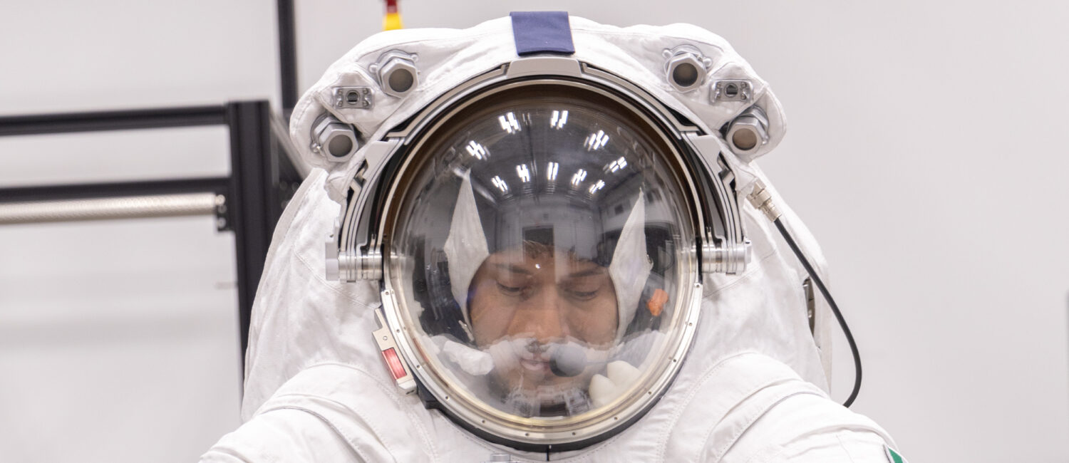 Sebastian Baquero conducting Suit Demo in EDE PRADA Suit at Axio