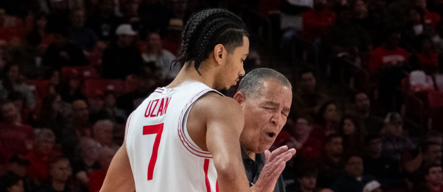 University of Houston new starting point guard Milos Uzan is getting pushed by Kelvin Sampson, who demands more. (Photo by F. Carter Smith)