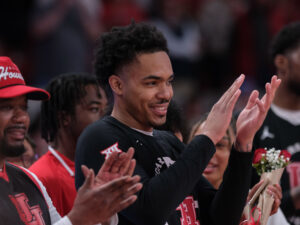 The Houston Cougars mens basketball team defeated the Kansas Jayhawks on Senior Night at the Fertitta Center,