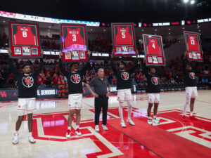 The Houston Cougars mens basketball team defeated the Kansas Jayhawks on Senior Night at the Fertitta Center,