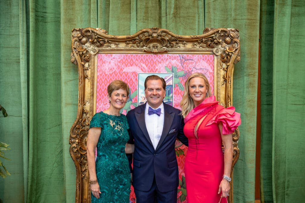 Julie Ambler (left) with gala co-chairs Will and Nicole Murphy at the 2025 Crescent City Soiree, held at The Woodlands Waterway Marriott. (Photo courtesy of TWCA)